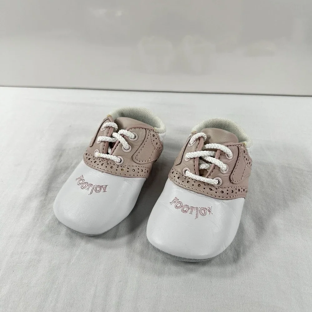 NEW Footjoy Baby Crib Shoes Size 1 Pink White Leather Saddle Oxfords